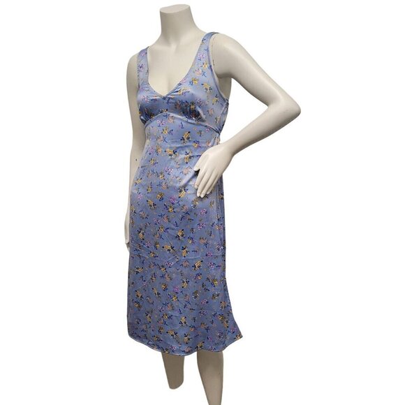 NWT Junior's Blue Floral Dress Strappy Long - Picture 1 of 10